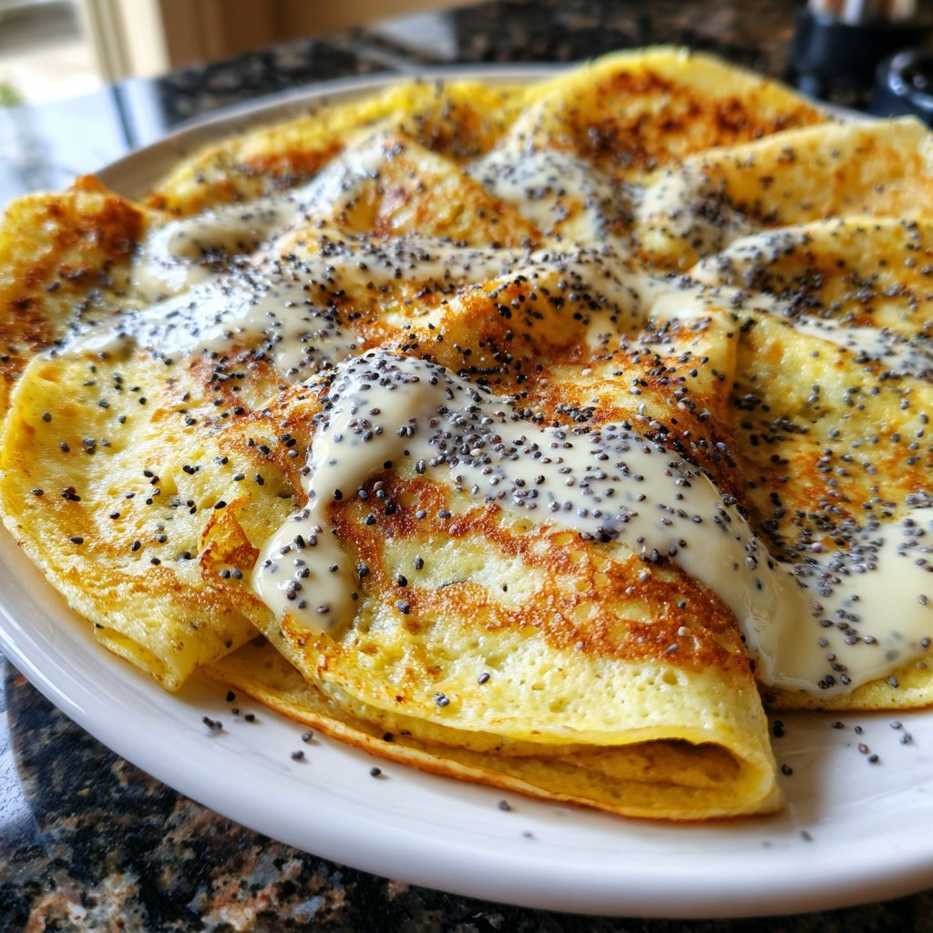 Pfannkuchen mit Mohn und Vanillequark