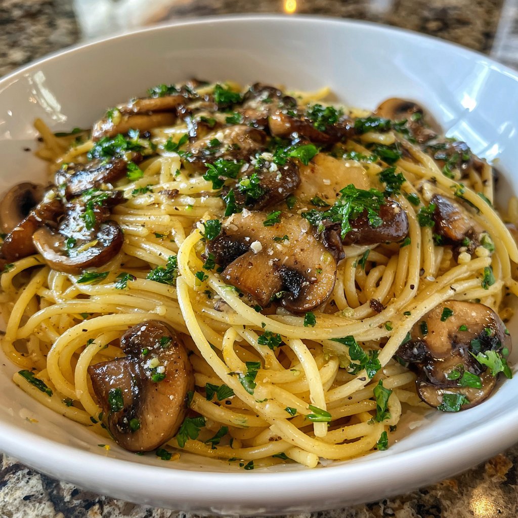 Spaghetti mit Pilzen und Petersilie