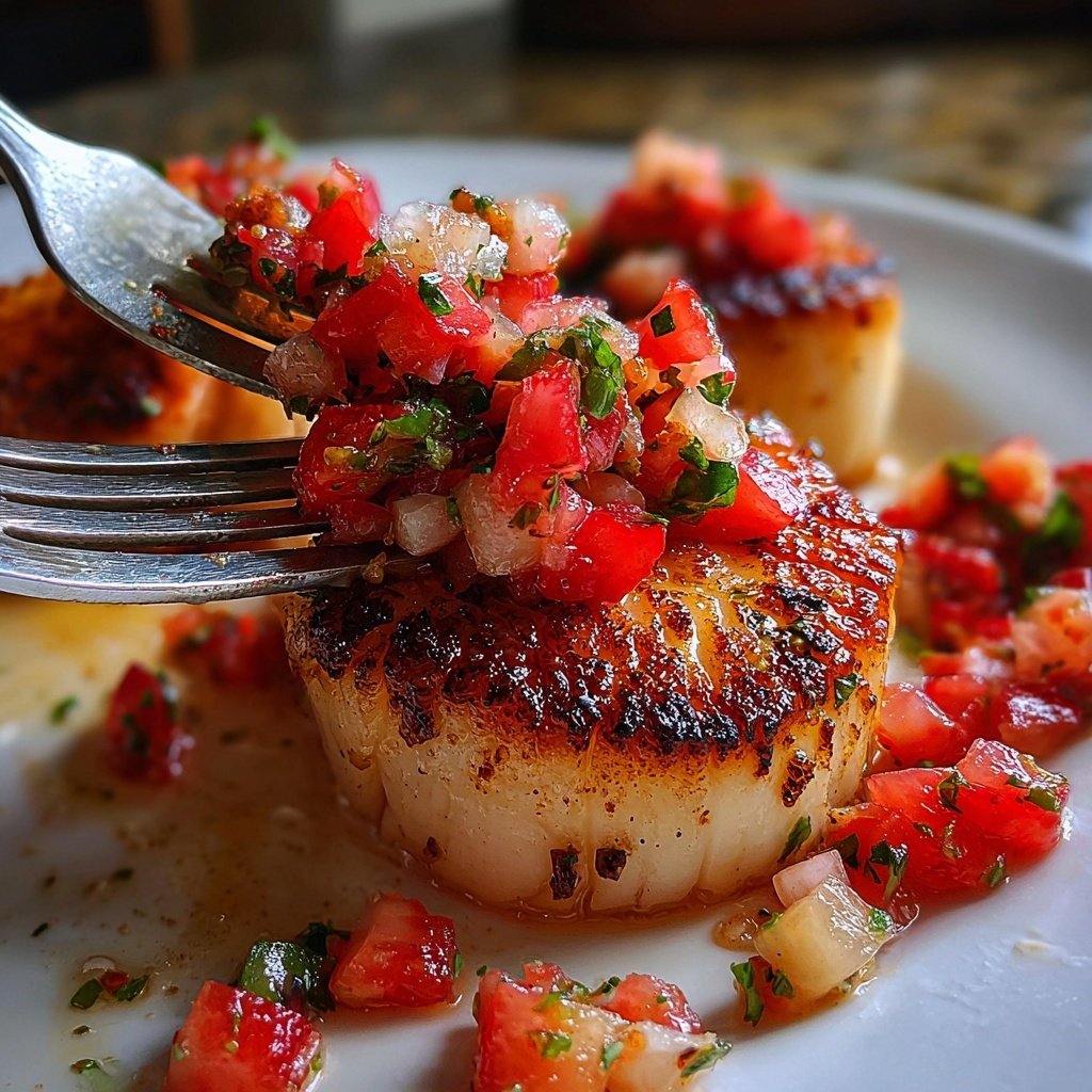 Jakobsmuscheln mit Erdbeersalsa